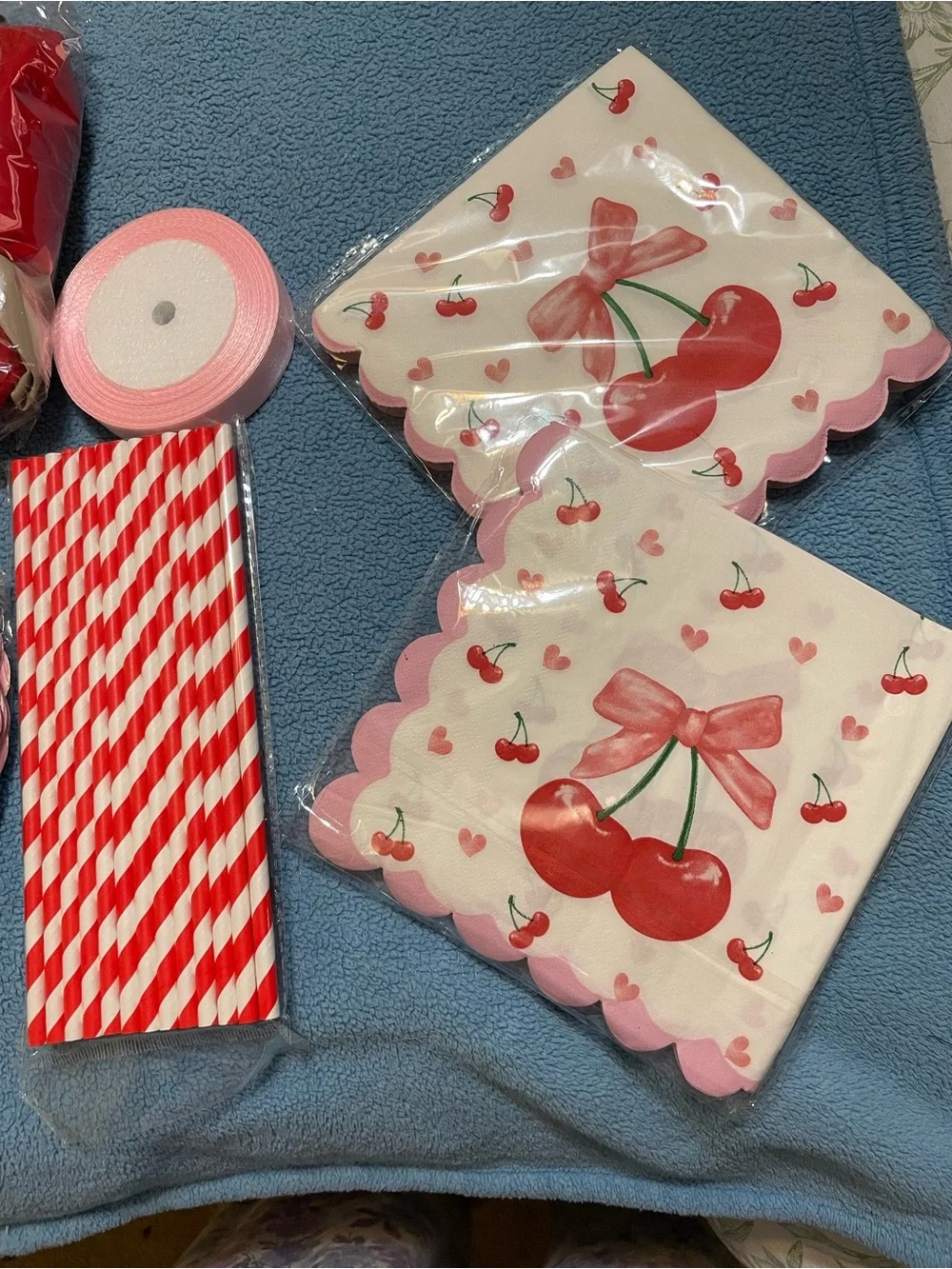 Oh Baby Cherry-Themed Party Supplies Set - Pink & Red